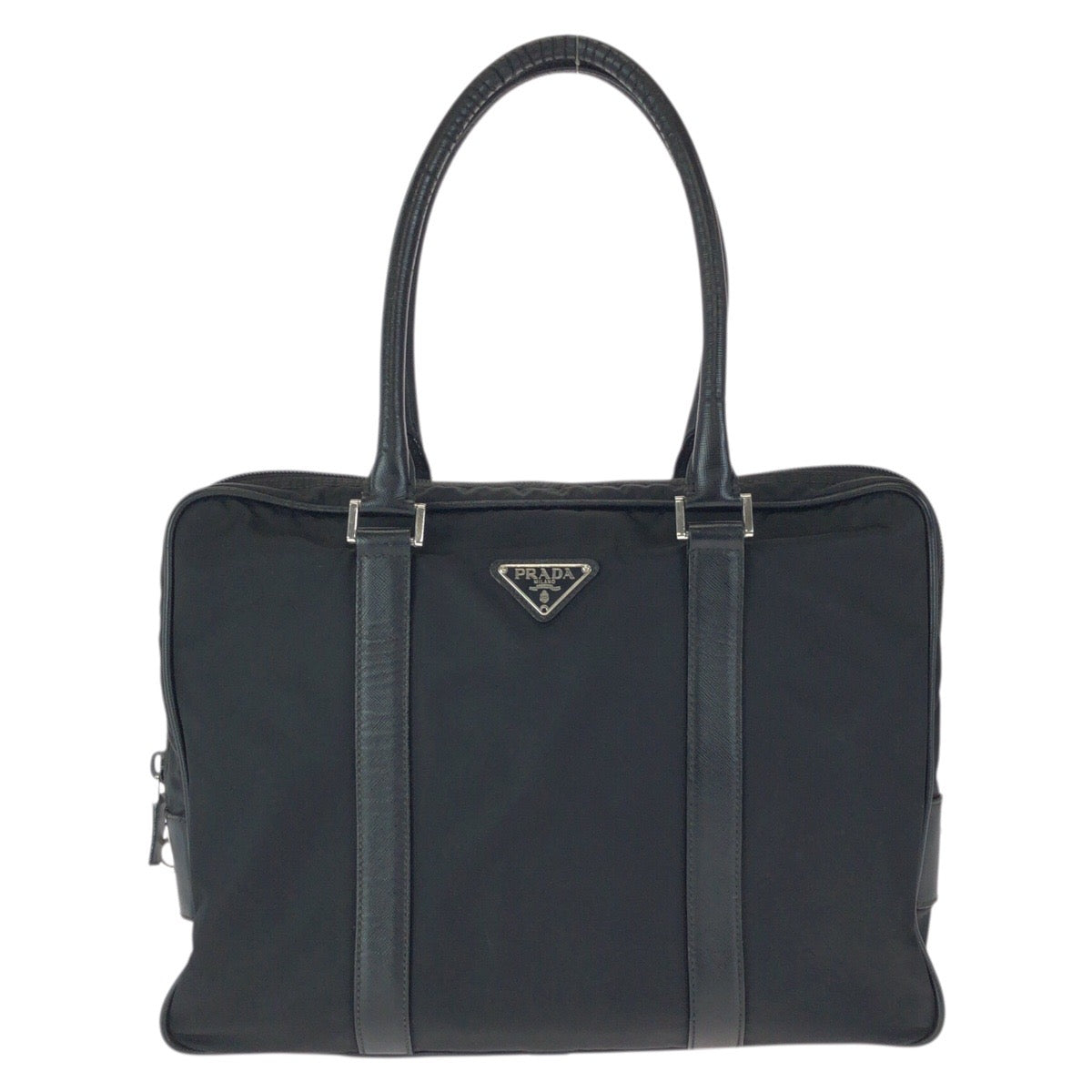 23703
PRADA プラダ テスート サフィアーノ 三角ロゴプレート ブラック 黒 シルバー金具 ナイロン / レザー ビジネスバッグ トートバッグ メンズ AB35