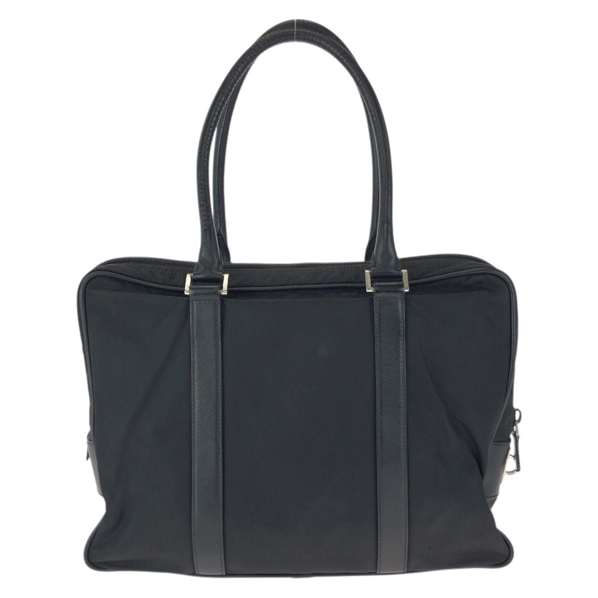 23703
PRADA プラダ テスート サフィアーノ 三角ロゴプレート ブラック 黒 シルバー金具 ナイロン / レザー ビジネスバッグ トートバッグ メンズ AB35