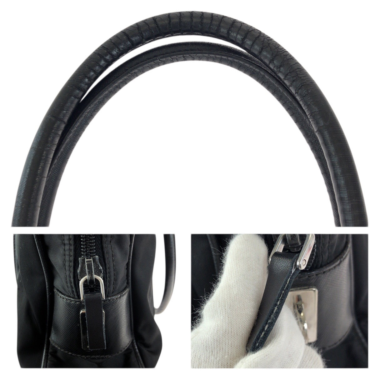 23703
PRADA プラダ テスート サフィアーノ 三角ロゴプレート ブラック 黒 シルバー金具 ナイロン / レザー ビジネスバッグ トートバッグ メンズ AB35