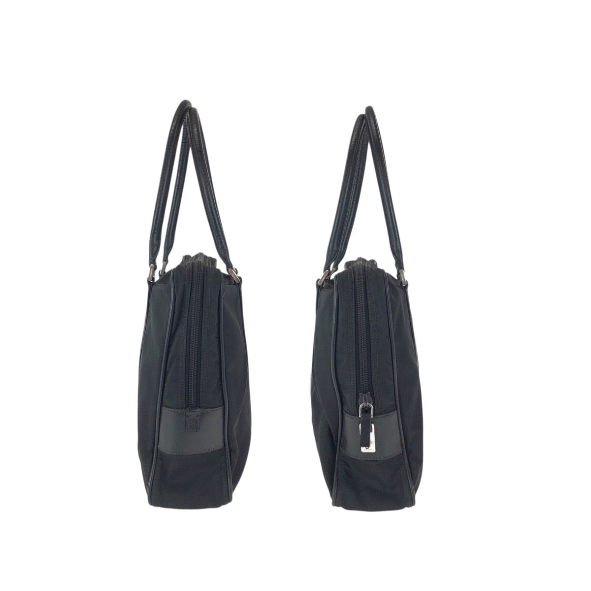 23703
PRADA プラダ テスート サフィアーノ 三角ロゴプレート ブラック 黒 シルバー金具 ナイロン / レザー ビジネスバッグ トートバッグ メンズ AB35