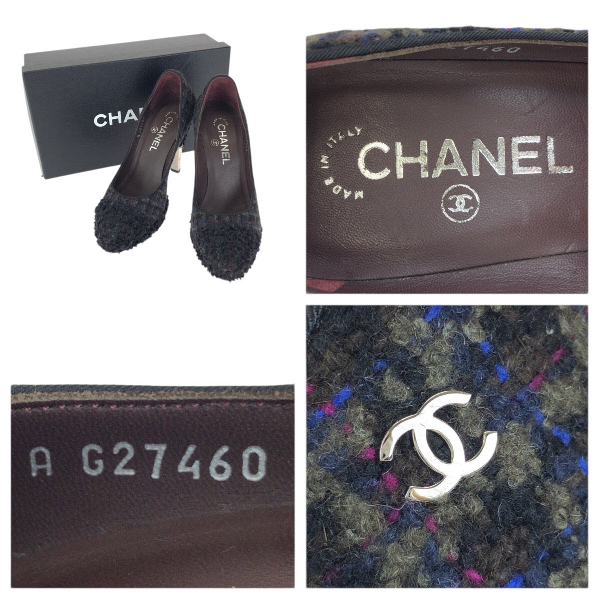 23704
CHANEL シャネル ココマーク チェック サイズ37 マルチカラー ツイード G27495 パンプス ハイヒール 靴 レディース A42