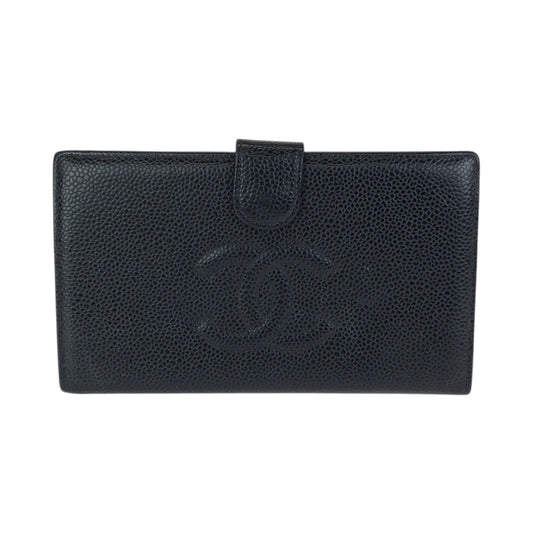 23706
CHANEL シャネル ヴィンテージ ココマーク ブラック 黒 ゴールド金具 キャビアスキン 長財布 ロングウォレット レディース ABP50