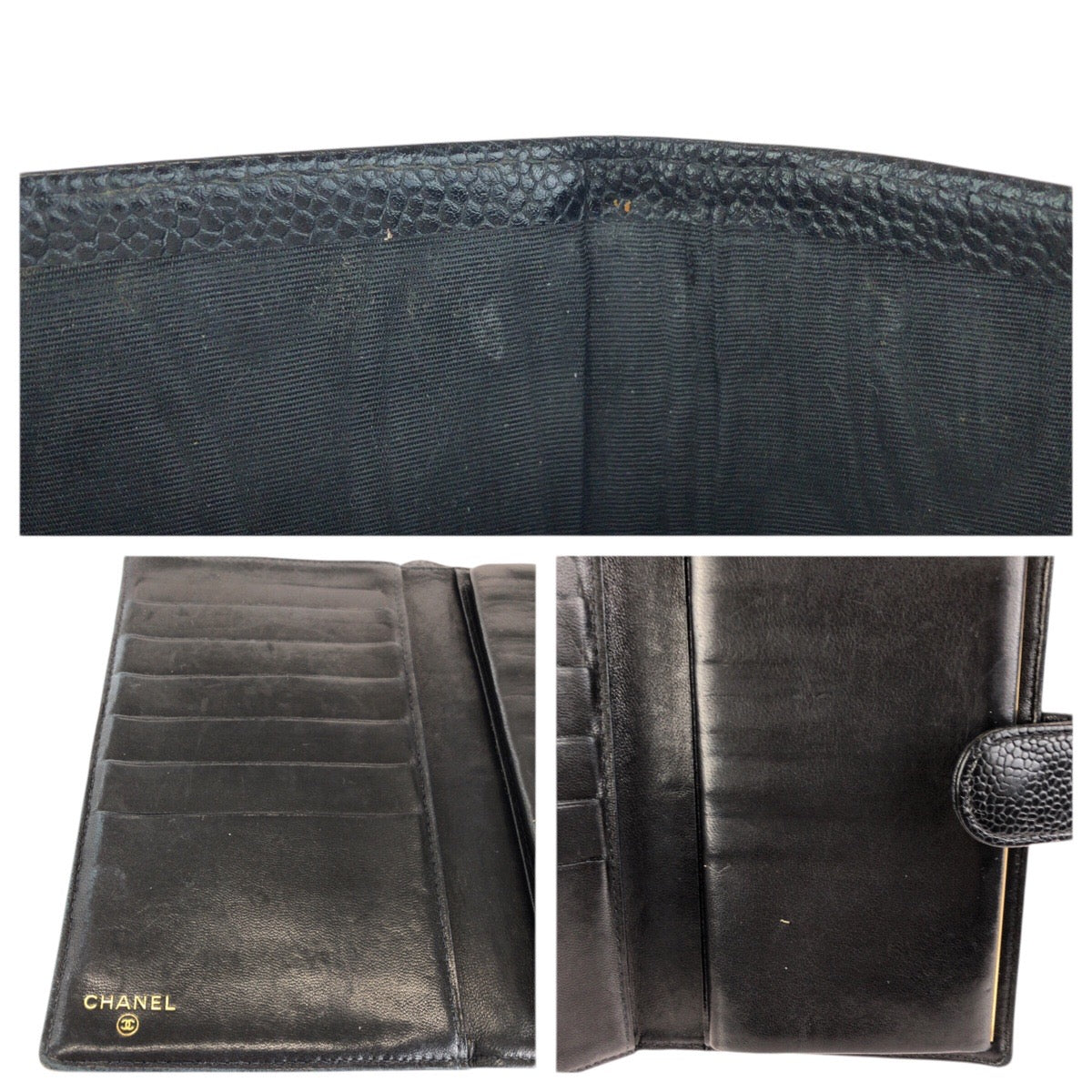 23706
CHANEL シャネル ヴィンテージ ココマーク ブラック 黒 ゴールド金具 キャビアスキン 長財布 ロングウォレット レディース ABP50