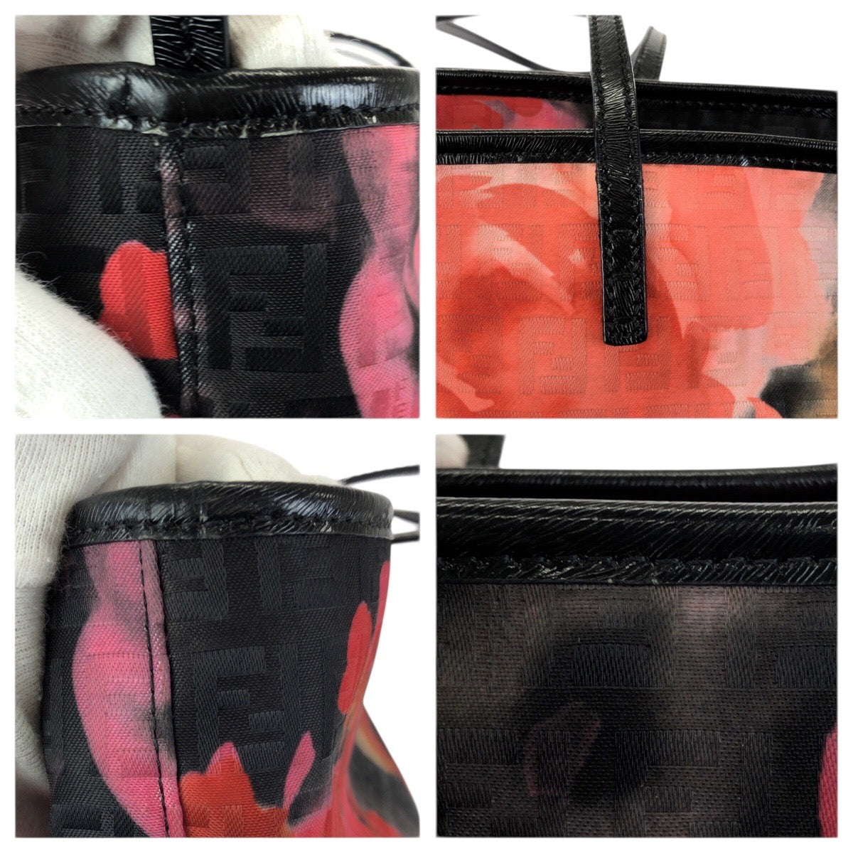 23707
FENDI フェンディ ズッキーノ フローラル ブラック ピンク オレンジ ナイロン / レザー 8BH185 トートバッグ ショルダーバッグ レディース ABP63