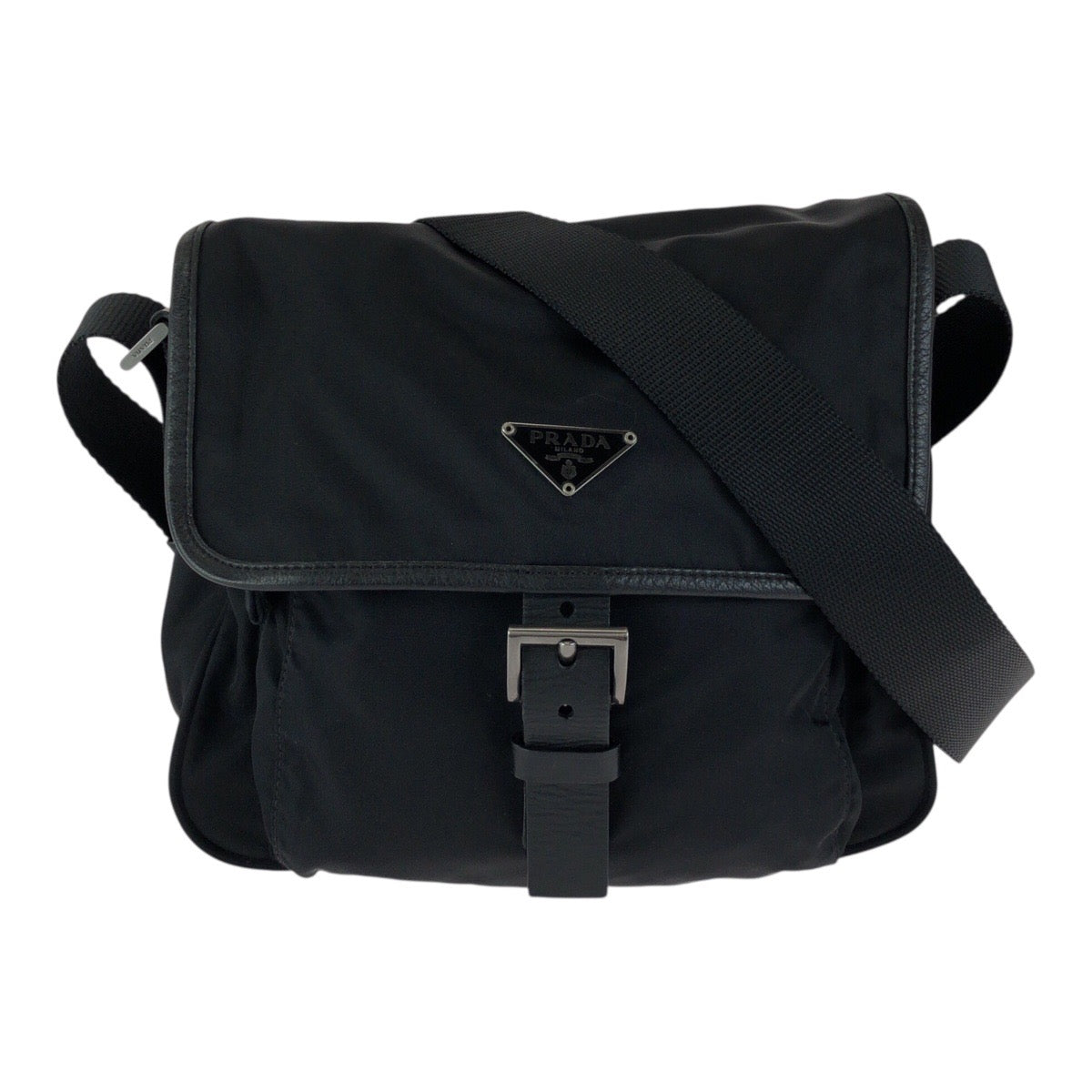 23709
PRADA プラダ テスート 三角ロゴプレート ブラック 黒 シルバー金具 ナイロン / レザー ショルダーバッグ メッセンジャーバッグ 男女兼用 レディース ABP52