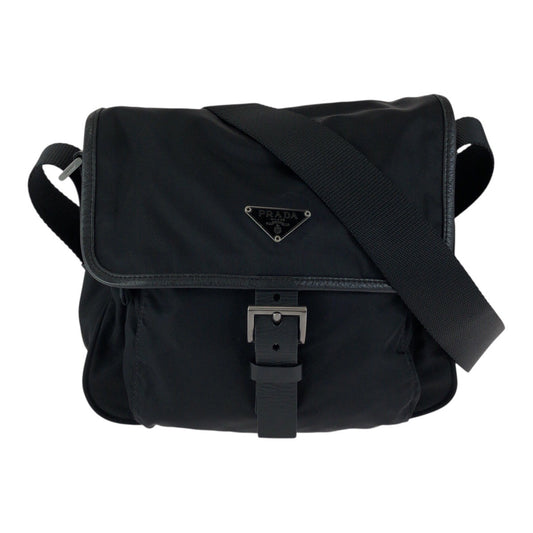 23709
PRADA プラダ テスート 三角ロゴプレート ブラック 黒 シルバー金具 ナイロン / レザー ショルダーバッグ メッセンジャーバッグ 男女兼用 レディース ABP52