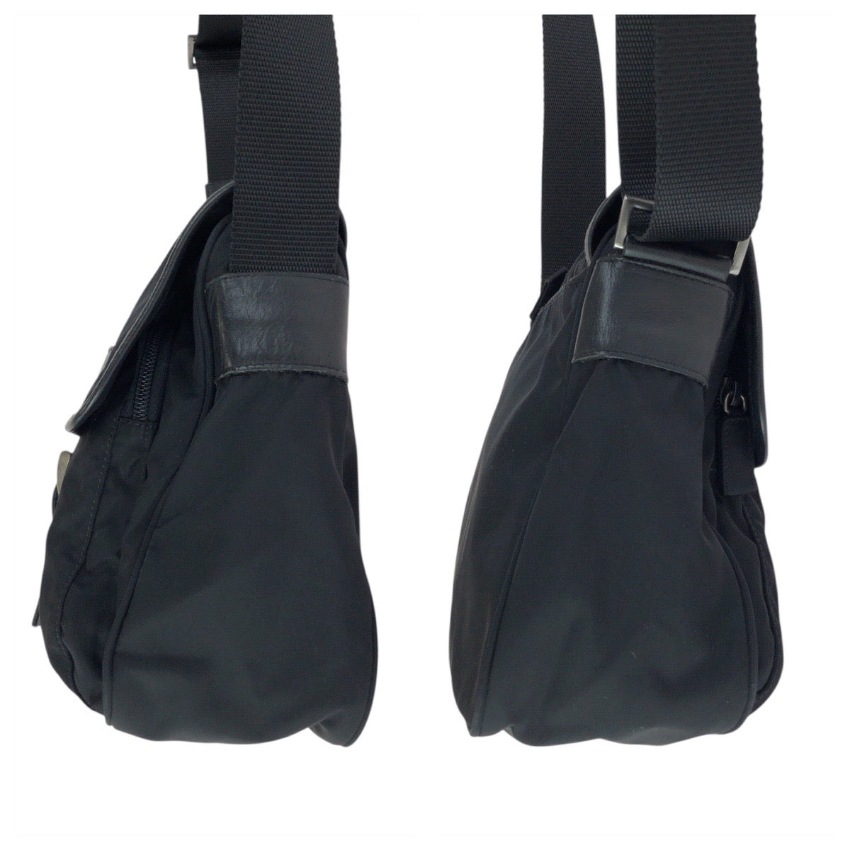 23709
PRADA プラダ テスート 三角ロゴプレート ブラック 黒 シルバー金具 ナイロン / レザー ショルダーバッグ メッセンジャーバッグ 男女兼用 レディース ABP52