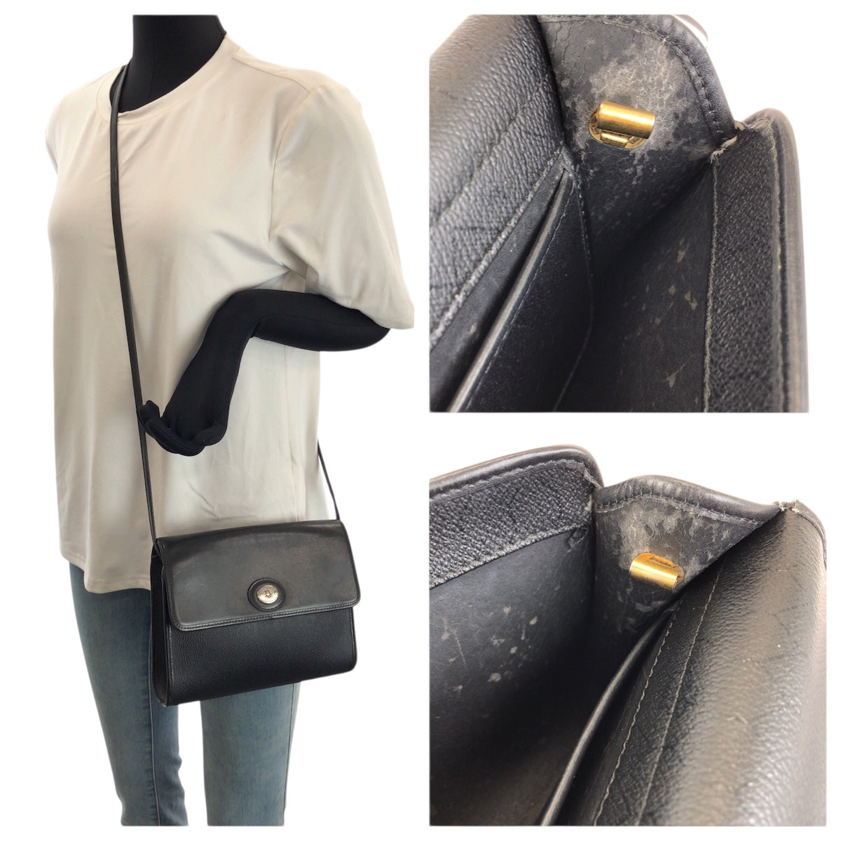 23710
Christian Dior クリスチャンディオール ヴィンテージ ブラック 黒 シルバー金具 レザー ショルダーバッグ メッセンジャーバッグ レディース AB21