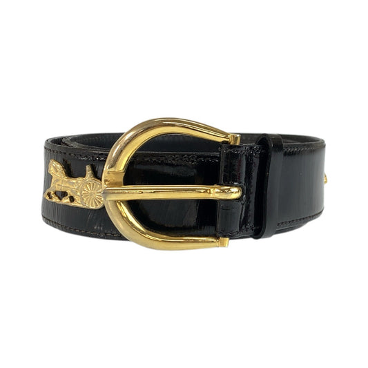 23712
CELINE セリーヌ ヴィンテージ 馬車金具 70cm ブラック 黒 ゴールド金具 パテントレザー ベルト レディース AB14