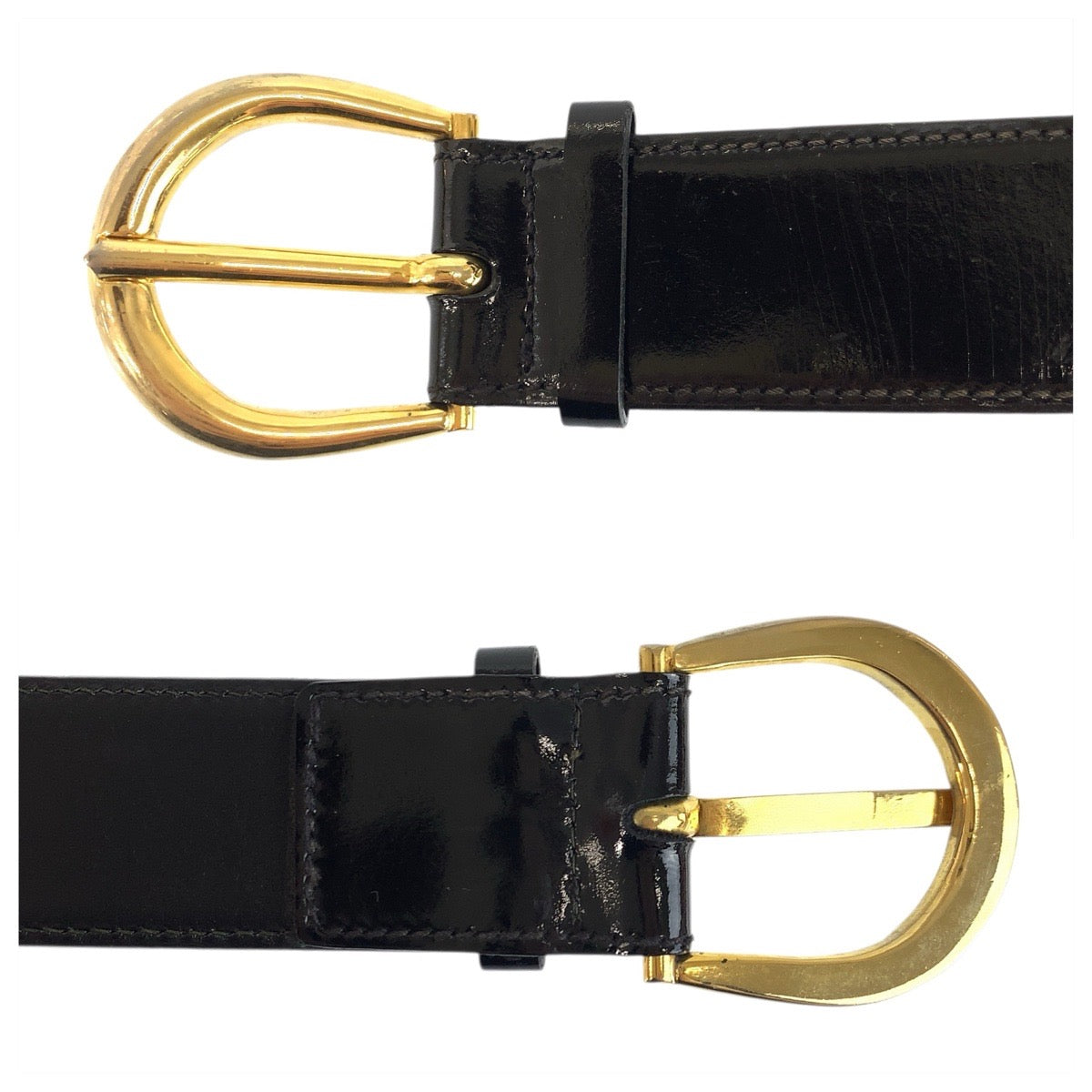 23712
CELINE セリーヌ ヴィンテージ 馬車金具 70cm ブラック 黒 ゴールド金具 パテントレザー ベルト レディース AB14