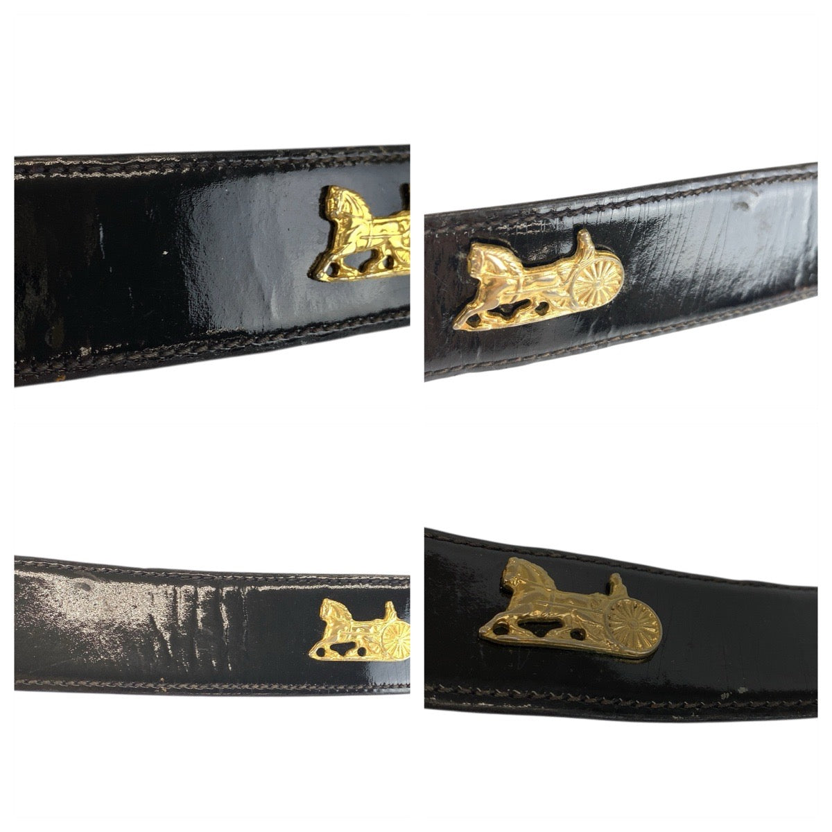 23712
CELINE セリーヌ ヴィンテージ 馬車金具 70cm ブラック 黒 ゴールド金具 パテントレザー ベルト レディース AB14