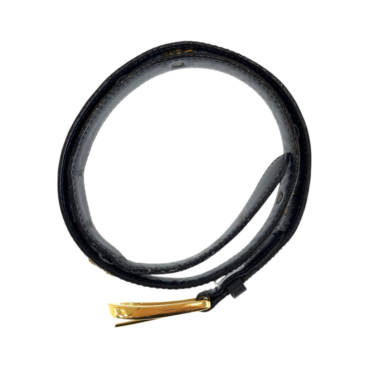 23713
CELINE セリーヌ ヴィンテージ 馬車金具 65cm ブラック 黒 ゴールド金具 レザー ベルト レディース AB14