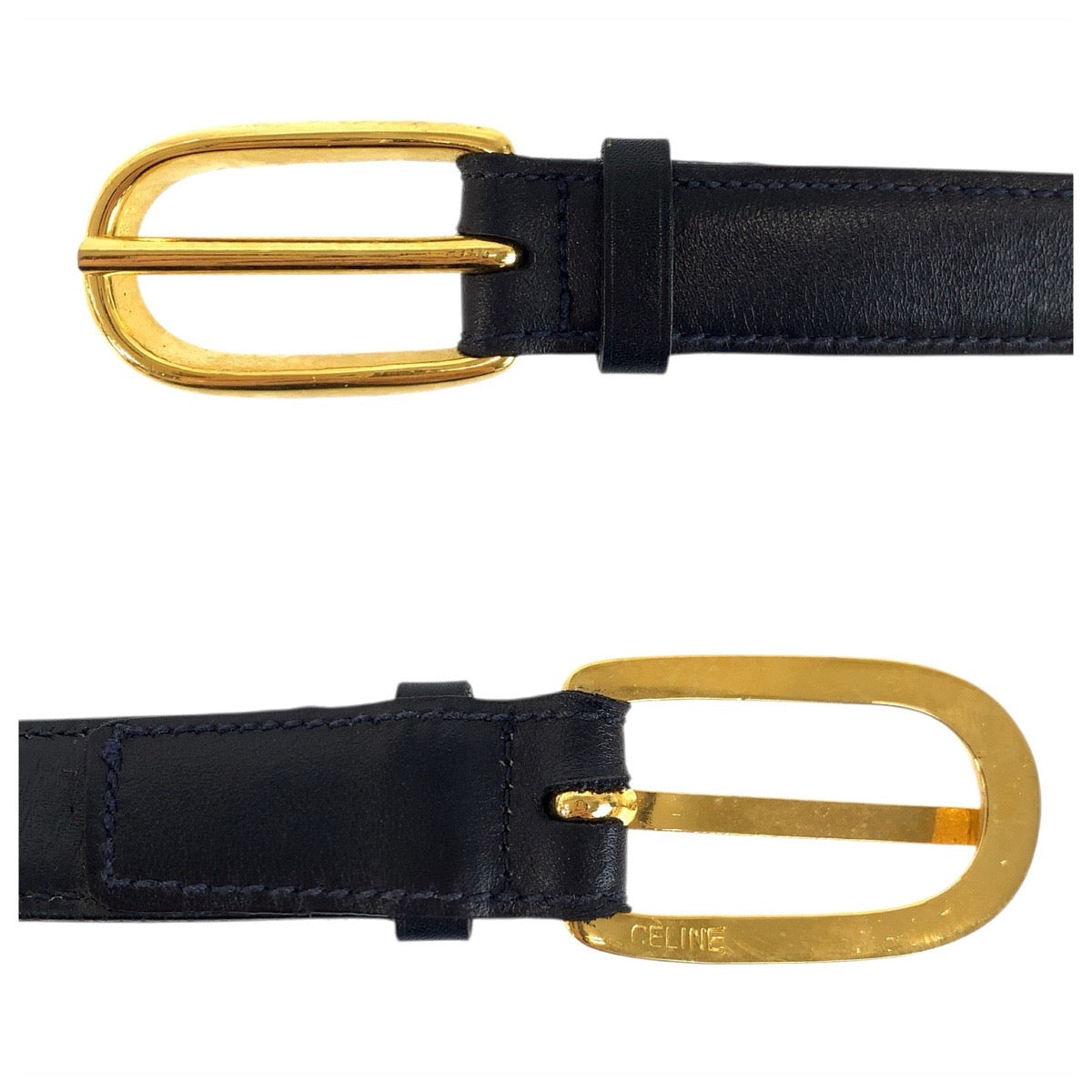 23713
CELINE セリーヌ ヴィンテージ 馬車金具 65cm ブラック 黒 ゴールド金具 レザー ベルト レディース AB14