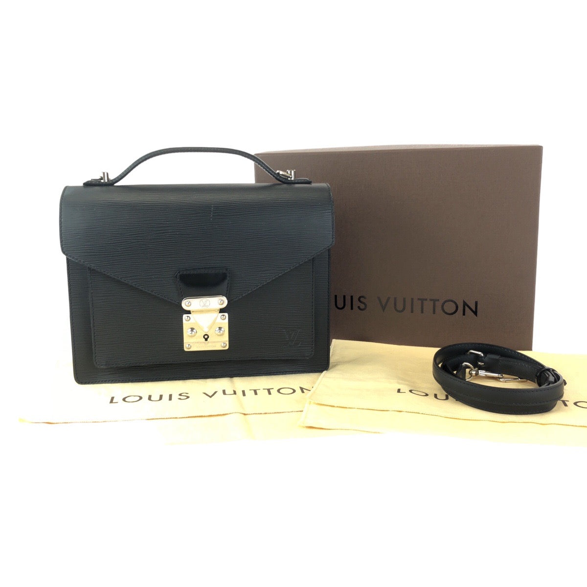 23719
LOUIS VUITTON ルイヴィトン エピ モンソー 2way ブラック 黒 シルバー金具 レザー M52792 ハンドバッグ ショルダーバッグ メンズ ABP88