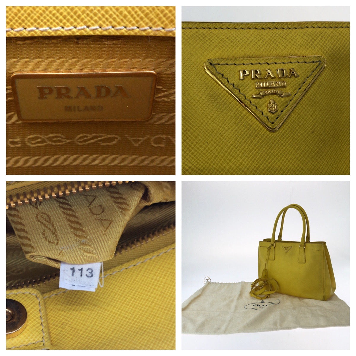 23720
PRADA プラダ サフィアーノ イエロー ゴールド金具 レザー BN1874 ショルダーバッグ ハンドバッグ 2way レディース AB46