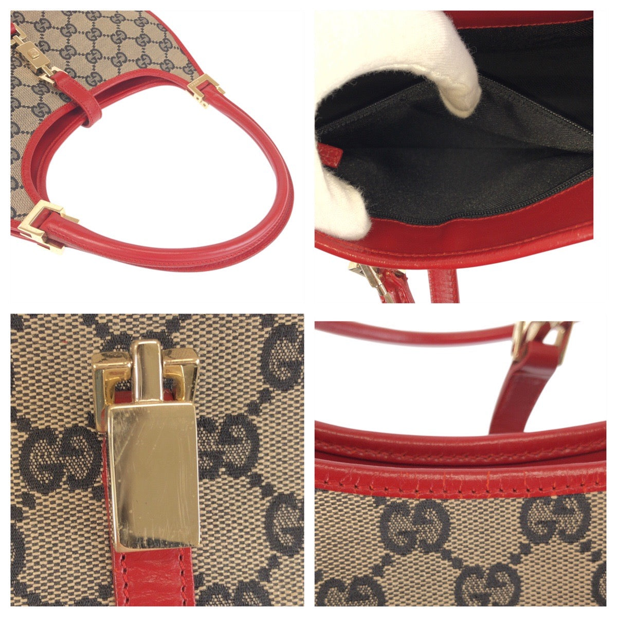 23722
GUCCI グッチ ジャッキー ベージュ レッド ゴールド金具 GGキャンバス / レザー 002 1068 ショルダーバッグ ハンドバッグ レディース A56
