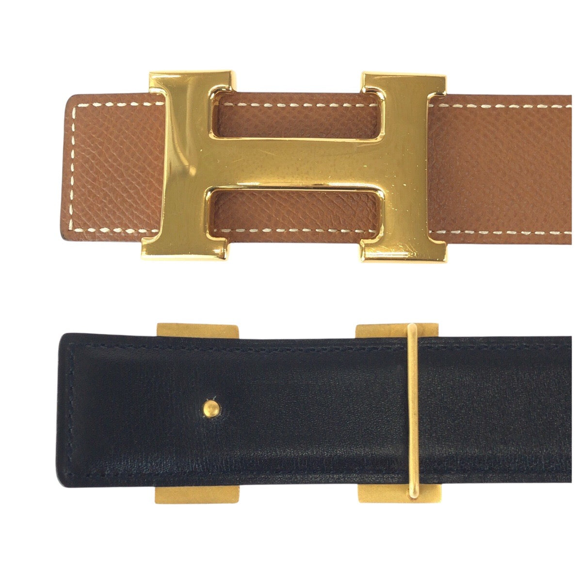 23723
HERMES エルメス リバーシブル サイズ68 ゴールド ブラウン ブラック カーフ ベルト ○Y刻印 レディース ABP56