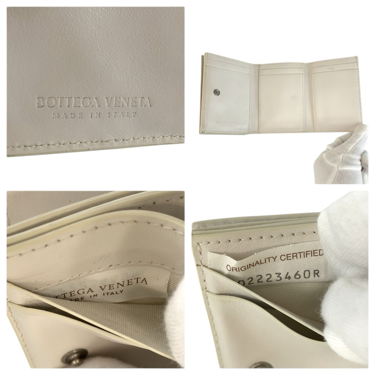 23724
BOTTEGAVENETA ボッテガヴェネタ イントレチャート ホワイト シルバー金具 レザー S022234 折り財布 コンパクトウォレット レディース ABP28