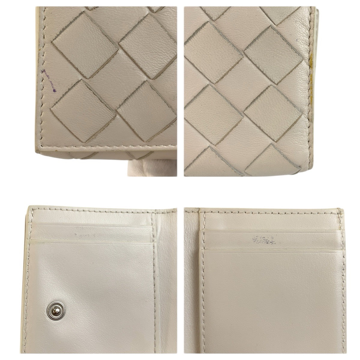 23724
BOTTEGAVENETA ボッテガヴェネタ イントレチャート ホワイト シルバー金具 レザー S022234 折り財布 コンパクトウォレット レディース ABP28