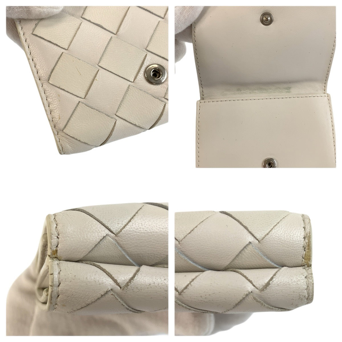 23724
BOTTEGAVENETA ボッテガヴェネタ イントレチャート ホワイト シルバー金具 レザー S022234 折り財布 コンパクトウォレット レディース ABP28