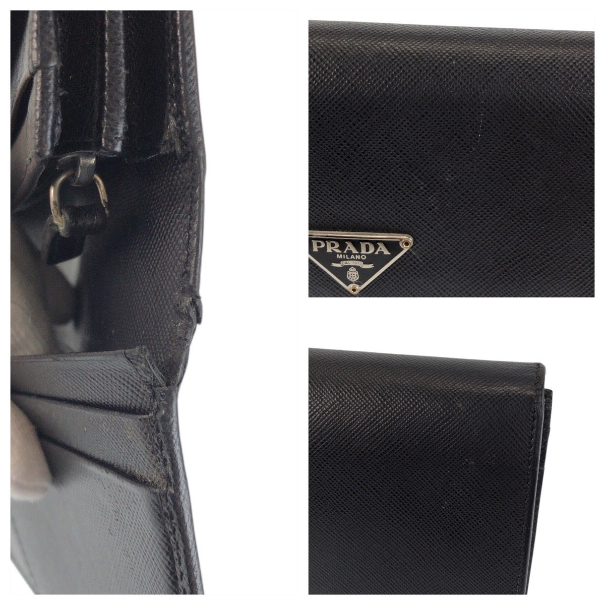 23730
PRADA プラダ サフィアーノ 三角ロゴプレート ブラック 黒 シルバー金具 レザー 長財布 ロングウォレット レディース AB16