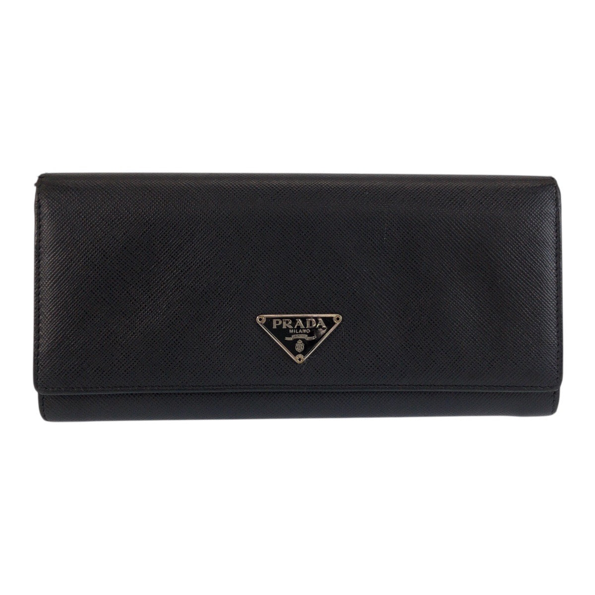 23730
PRADA プラダ サフィアーノ 三角ロゴプレート ブラック 黒 シルバー金具 レザー 長財布 ロングウォレット レディース AB16