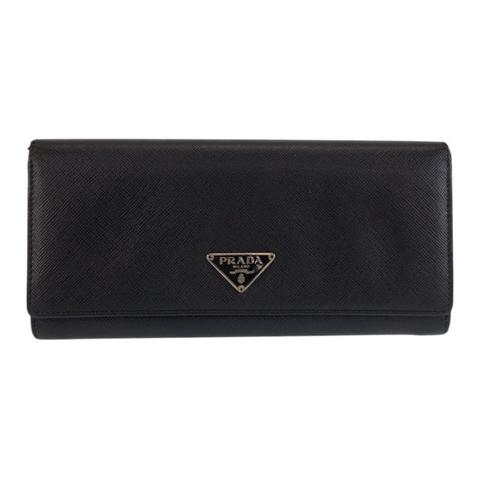 23730
PRADA プラダ サフィアーノ 三角ロゴプレート ブラック 黒 シルバー金具 レザー 長財布 ロングウォレット レディース AB16