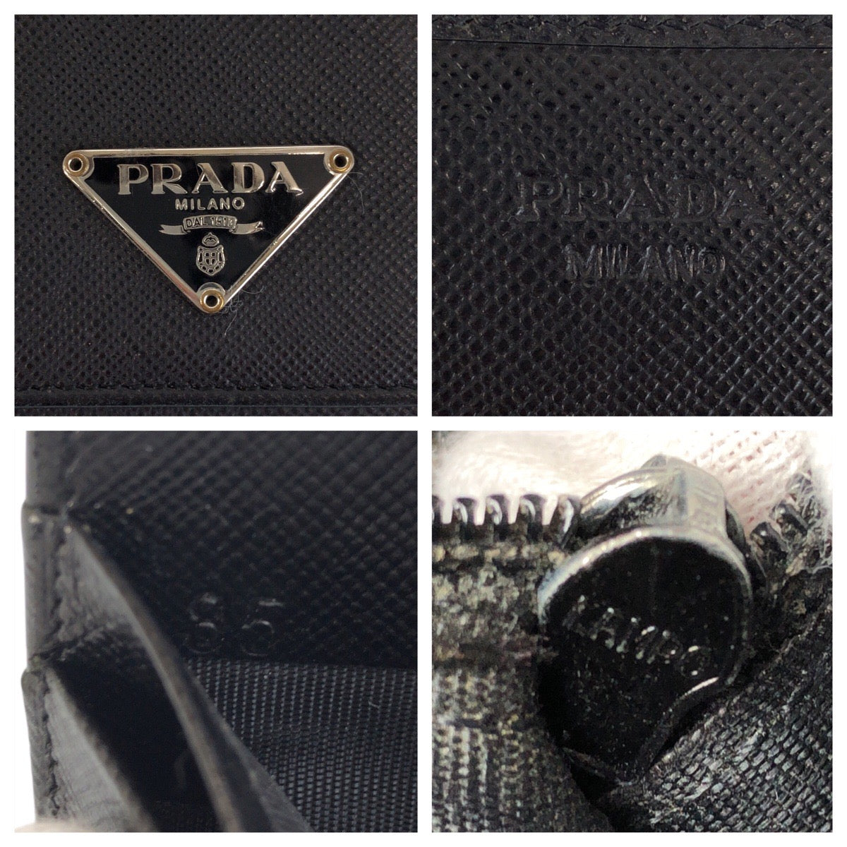 23730
PRADA プラダ サフィアーノ 三角ロゴプレート ブラック 黒 シルバー金具 レザー 長財布 ロングウォレット レディース AB16