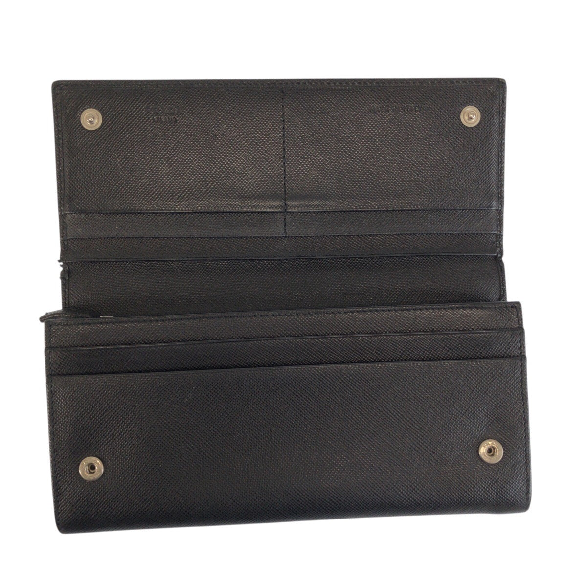 23730
PRADA プラダ サフィアーノ 三角ロゴプレート ブラック 黒 シルバー金具 レザー 長財布 ロングウォレット レディース AB16