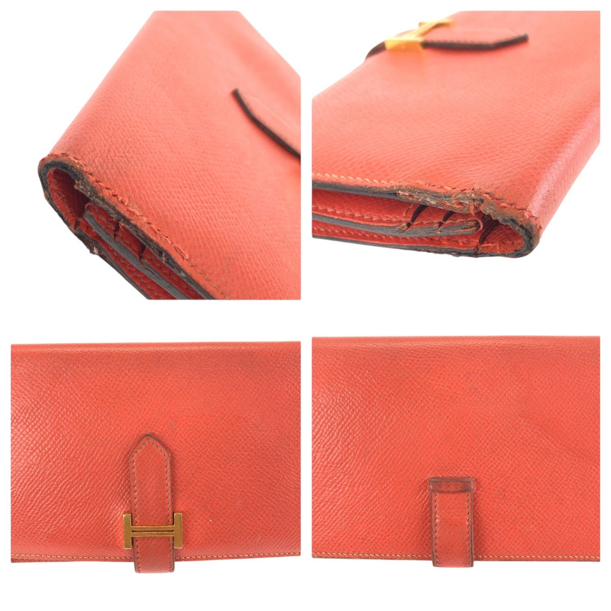 23732
HERMES エルメス べアンスフレ オレンジフィールド オレンジ ゴールド金具 ヴォーエプソン 長財布 ロングウォレット T刻印 レディース B28