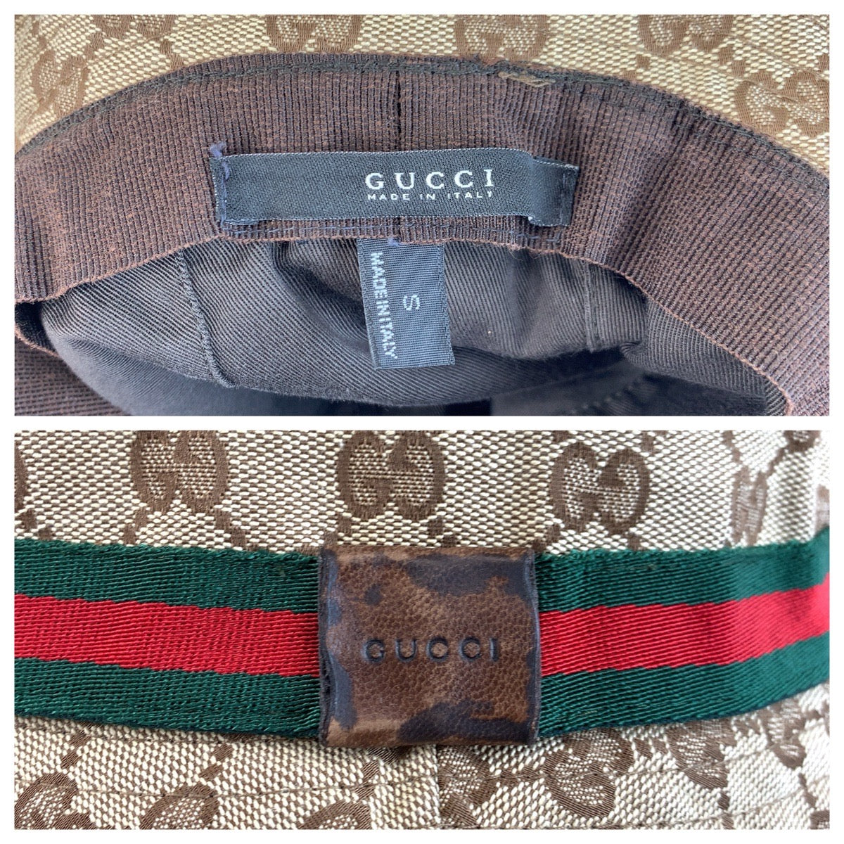 23734
GUCCI グッチ シェリーライン サイズS ベージュ GGキャンバス バケットハット レディース AB16