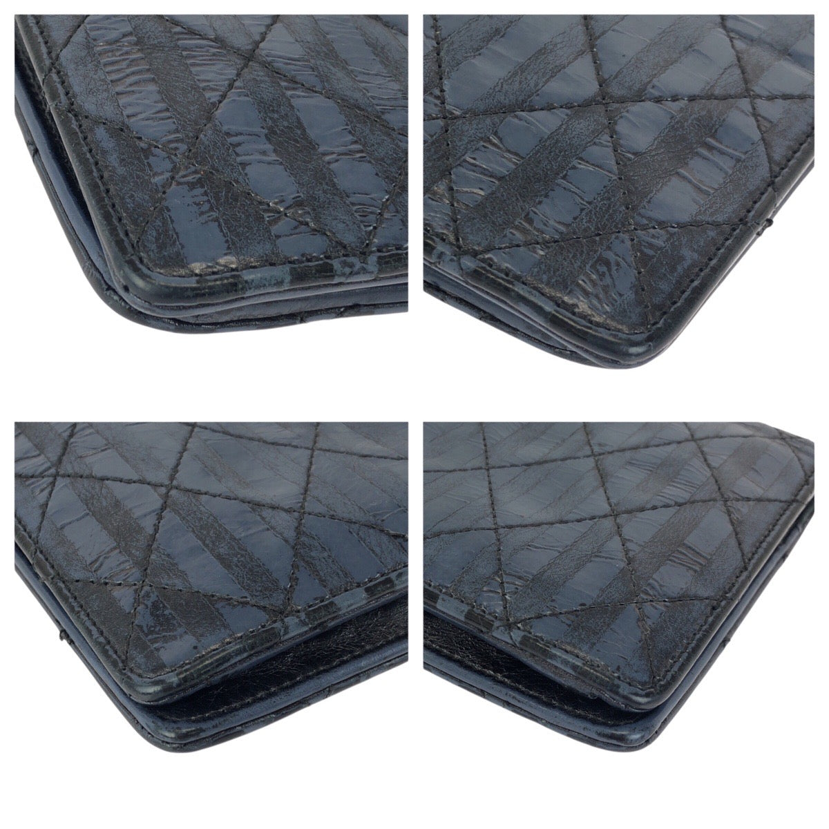 23739
CHANEL シャネル マトラッセ ネイビー シルバー金具 レザー 長財布 ロングウォレット レディース AB35