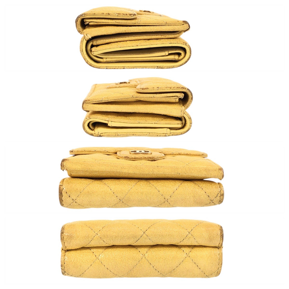 23744
CHANEL シャネル ココマーク マトラッセ イエロー ゴールド金具 レザー 折り財布 コンパクトウォレット レディース AB42