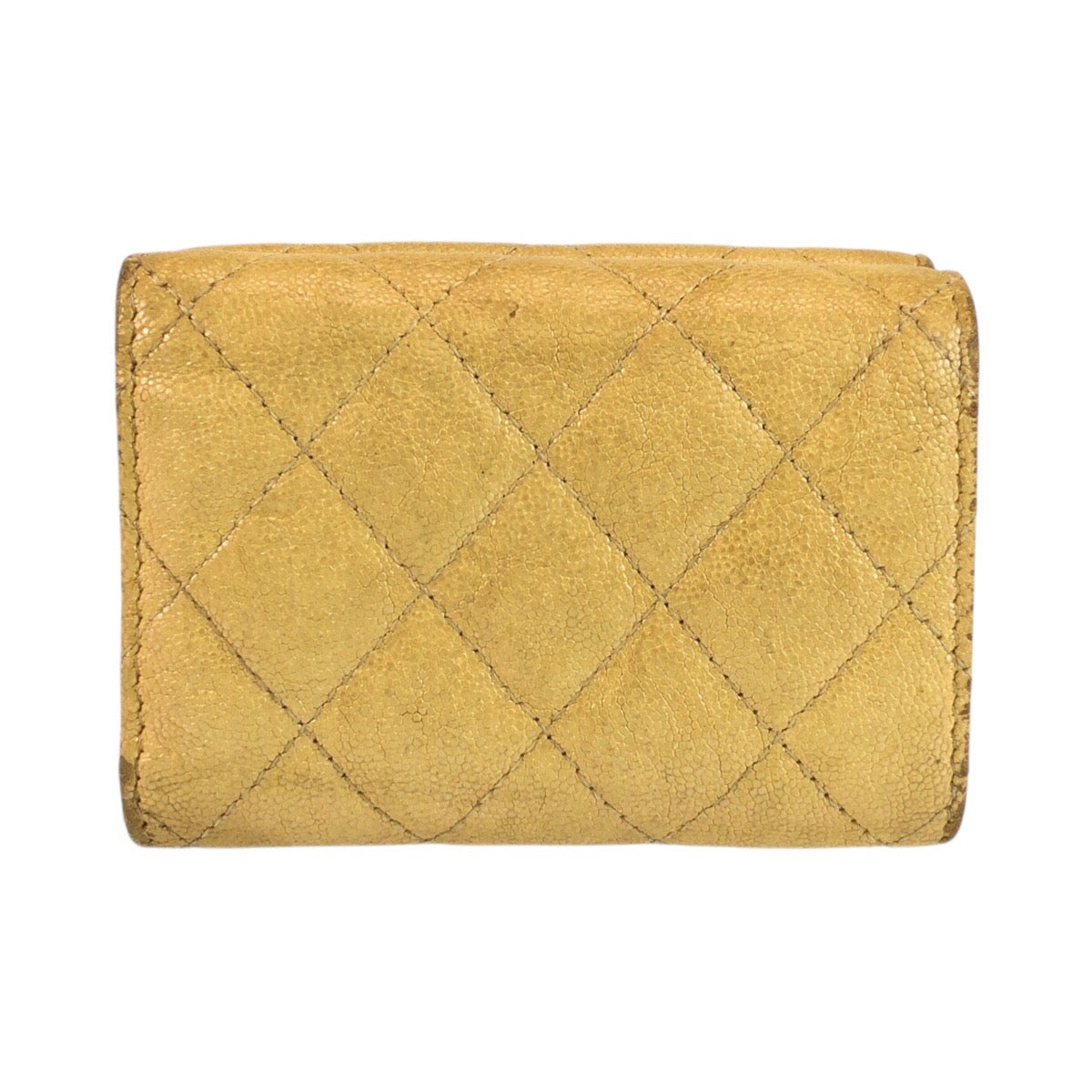23744
CHANEL シャネル ココマーク マトラッセ イエロー ゴールド金具 レザー 折り財布 コンパクトウォレット レディース AB42