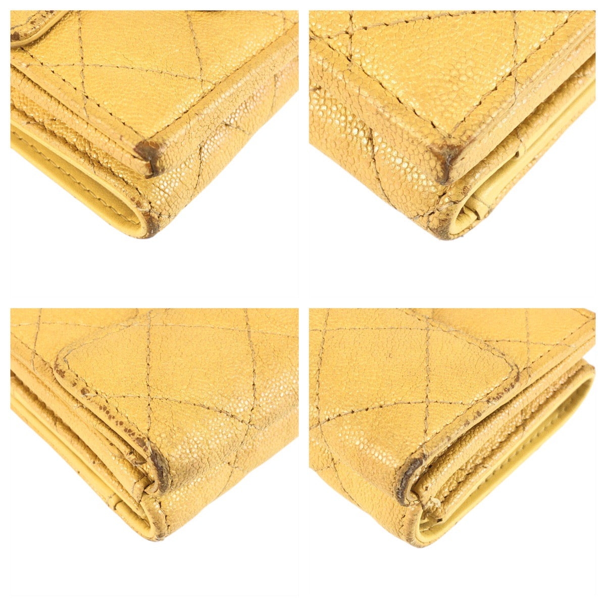23744
CHANEL シャネル ココマーク マトラッセ イエロー ゴールド金具 レザー 折り財布 コンパクトウォレット レディース AB42