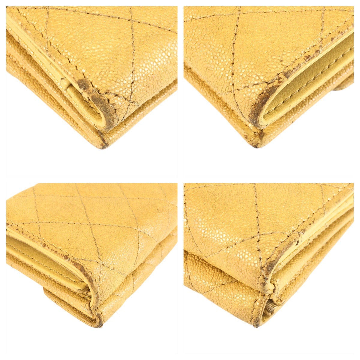 23744
CHANEL シャネル ココマーク マトラッセ イエロー ゴールド金具 レザー 折り財布 コンパクトウォレット レディース AB42