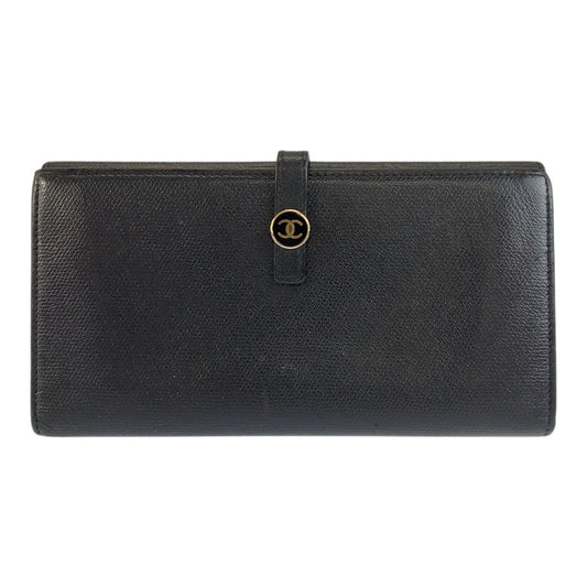 23747
CHANEL シャネル ココボタン ブラック 黒 ゴールド レザー 長財布 ロングウォレット レディース ABP42