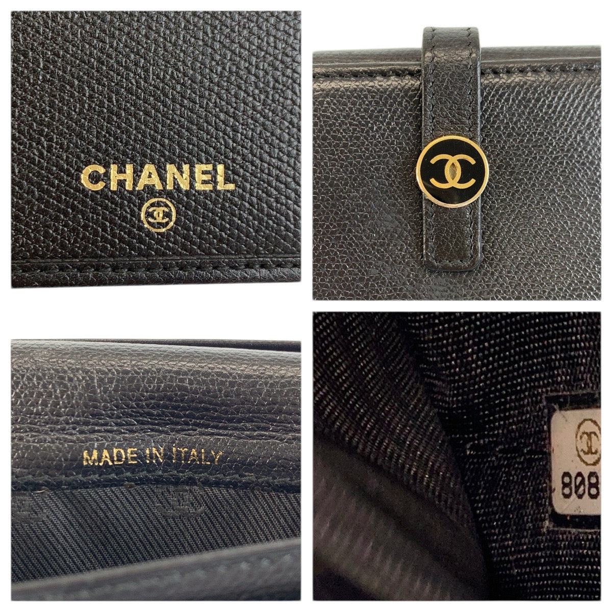 23747
CHANEL シャネル ココボタン ブラック 黒 ゴールド レザー 長財布 ロングウォレット レディース ABP42
