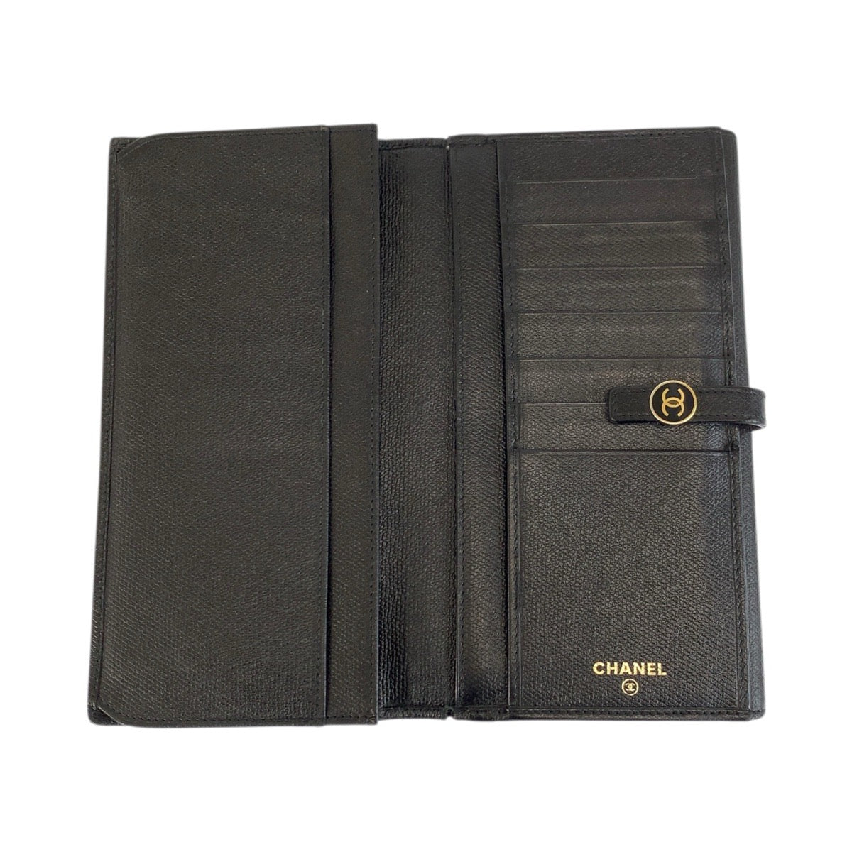 23747
CHANEL シャネル ココボタン ブラック 黒 ゴールド レザー 長財布 ロングウォレット レディース ABP42