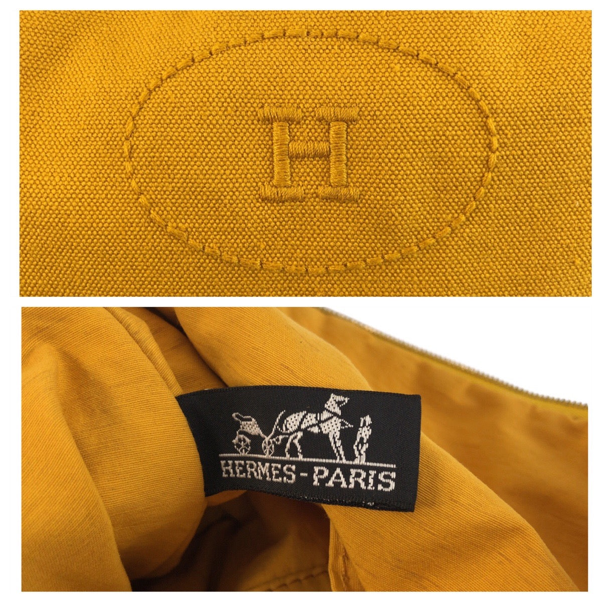 23749
HERMES エルメス ボリード イエロー マスタード ゴールド金具 キャンバス ポーチ 化粧ポーチ レディース ABP28