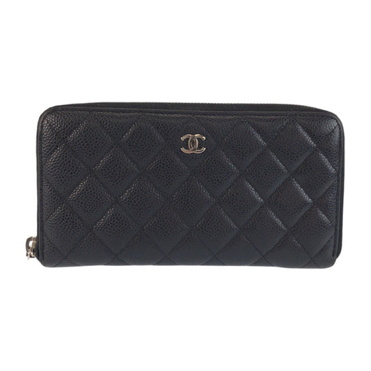 23754
CHANEL シャネル ココマーク マトラッセ ブラック 黒 シルバー金具 レザー 長財布 ロングウォレット レディース ABP63