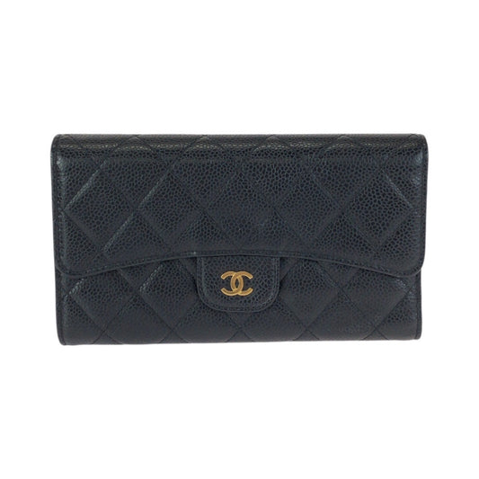 23755
CHANEL シャネル マトラッセ ココマーク ブラック 黒 ゴールド金具 キャビアスキン 長財布 ロングウォレット レディース A92