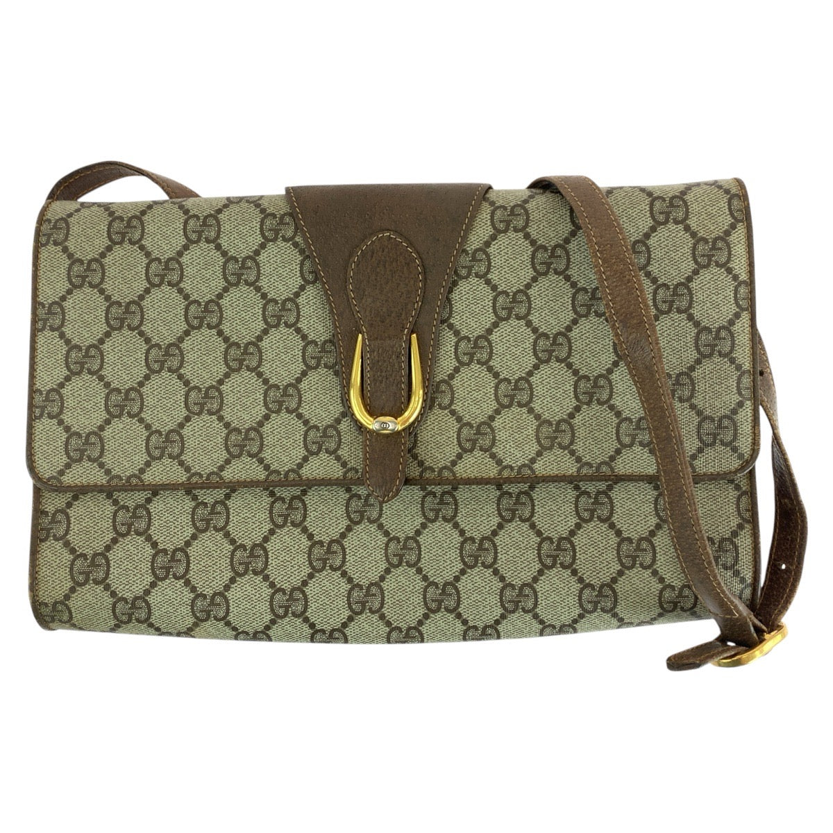 23768
GUCCI グッチ ヴィンテージ オールドグッチ ブラウン ゴールド金具 GGスプリームキャンバス / レザー 94 02 050 ショルダーバッグ ポシェット レディース AB23