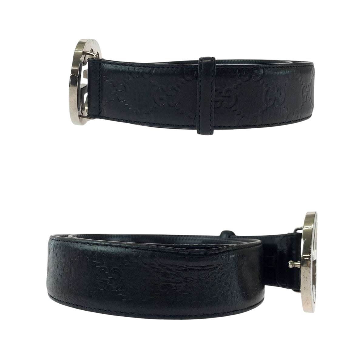23771
GUCCI グッチ グッチシマ インターロッキング 85cm/34inc ブラック 黒 シルバー金具 レザー 114984 ベルト バックル メンズ AB34