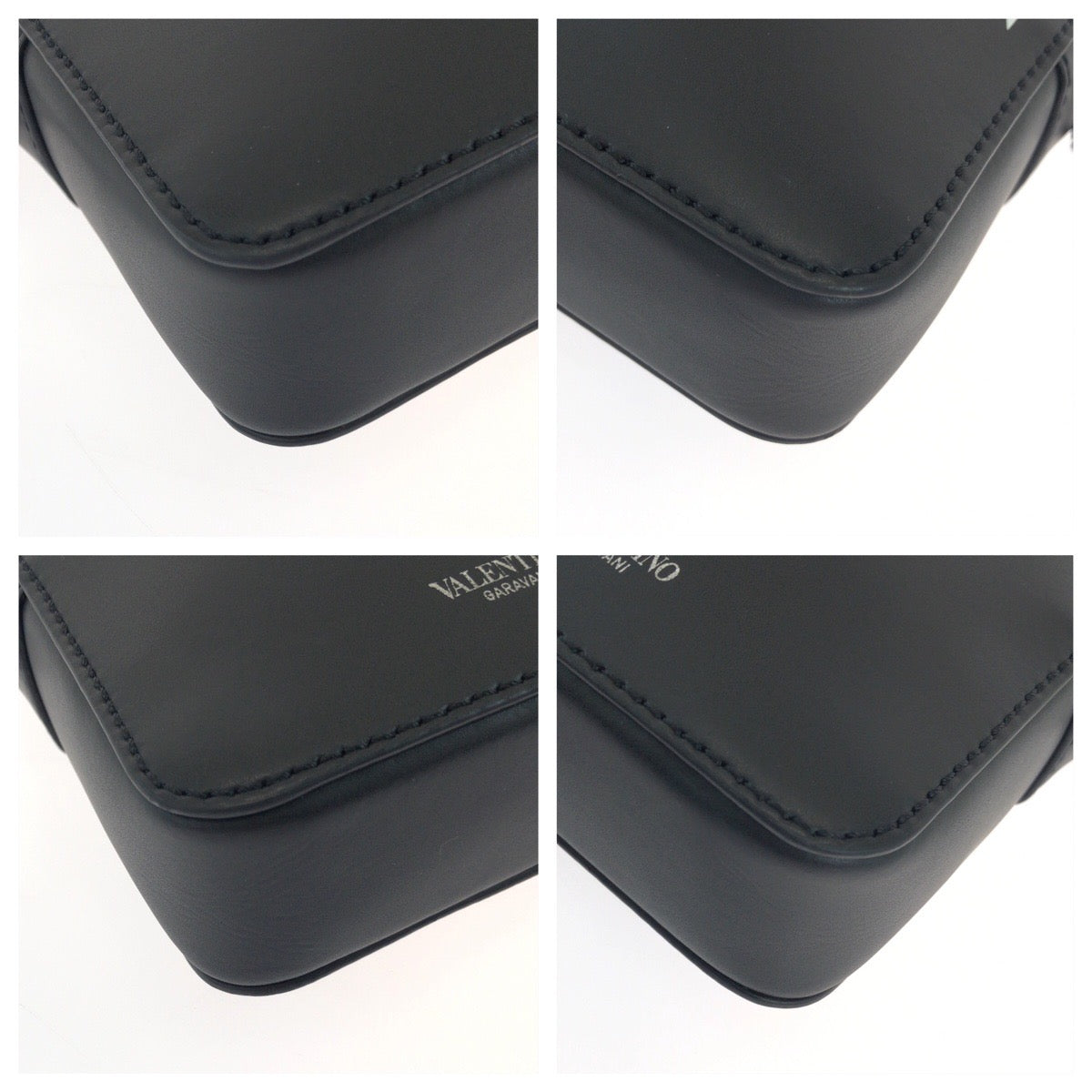 23793
Valentino ヴァレンチノ VLTNロゴ ブラック 黒 ホワイト シルバー金具 レザー ショルダーバッグ ポシェット レディース A60