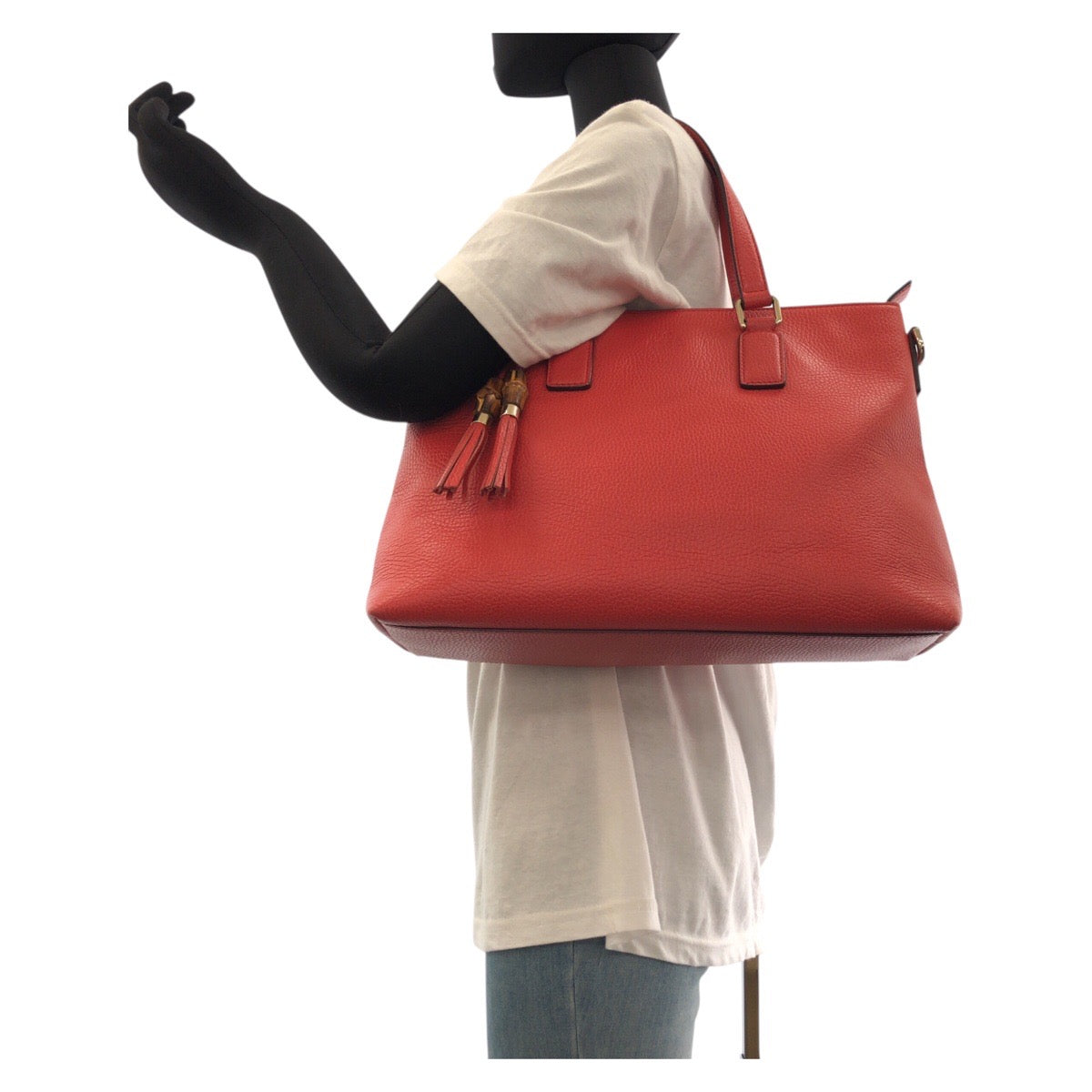 23795
GUCCI グッチ バンブー タッセル レッド ゴールド金具 レザー 365346 トートバッグ ショルダーバッグ 2way レディース ABP55