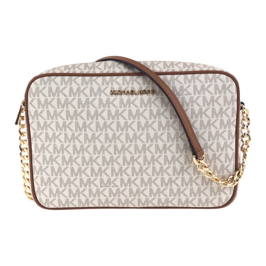 23803
Michael Kors マイケルコース アイボリー ブラウン ゴールド金具 PVC 斜め掛け ショルダーバッグ レディース S18
