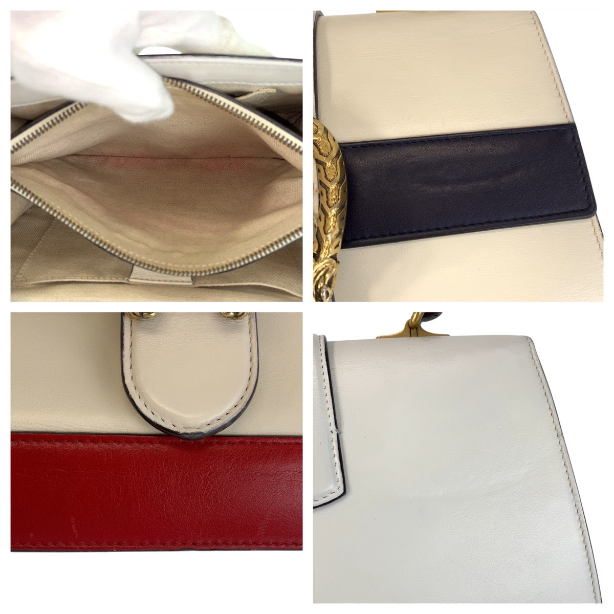 23806
GUCCI グッチ デュオニソス バンブー ホワイト ネイビー レッド ゴールド金具 レザー 448075 ハンドバッグ ショルダーバッグ 2way レディース AB71