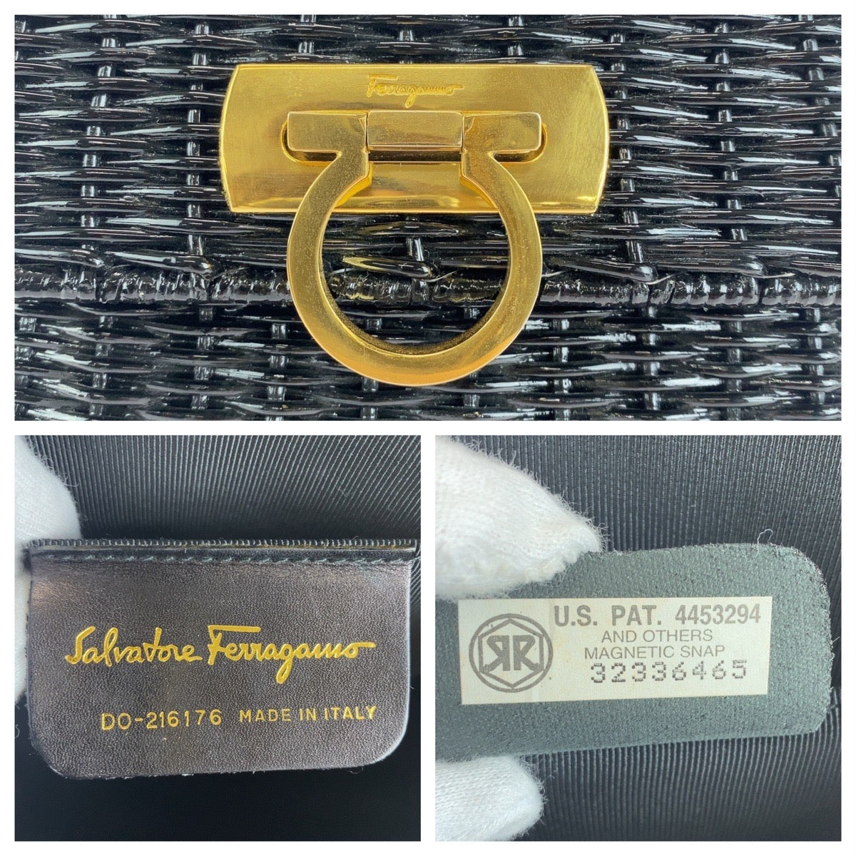 23808
Salvatore Ferragamo サルヴァトーレフェラガモ ガンチーニ ブラック 黒 ゴールド金具 ラタン ハンドバッグ レディース A150