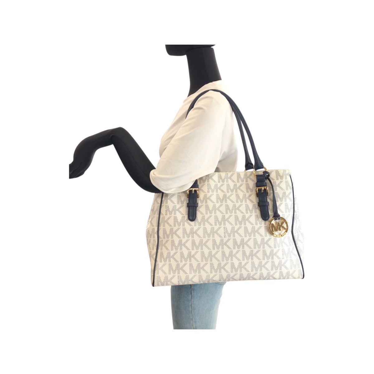23815
Michael Kors マイケルコース ホワイト ネイビー ゴールド金具 PVC 35T4GTTT2B トートバッグ ショルダーバッグ レディース ABP